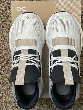 On Running Women's White Black Tan Slip-On Sneakers